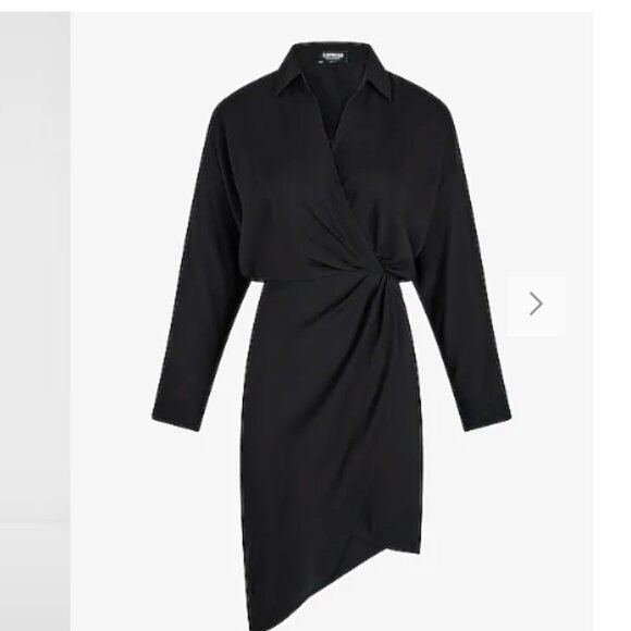 EXPRESS V-Neck Surplice Asymmetrical Mini Portofino Shirt Dress XS Black NWT - Picture 2 of 7